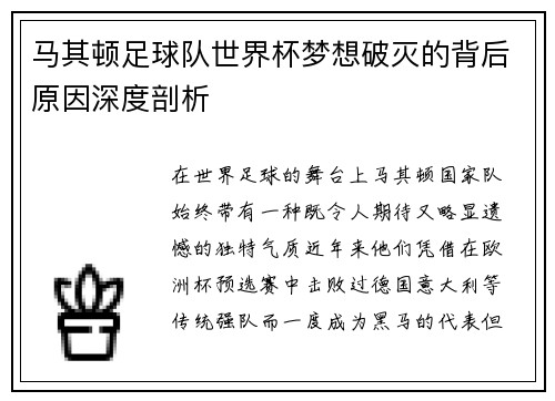 马其顿足球队世界杯梦想破灭的背后原因深度剖析